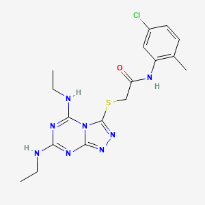 molecular formula C17H21ClN8OS B2678130 2-{[5,7-bis(ethylamino)[1,2,4]triazolo[4,3-a][1,3,5]triazin-3-yl]sulfanyl}-N-(5-chloro-2-methylphenyl)acetamide CAS No. 898449-23-5