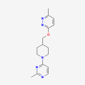 molecular formula C16H21N5O B2678131 2-Methyl-4-[4-[(6-methylpyridazin-3-yl)oxymethyl]piperidin-1-yl]pyrimidine CAS No. 2310016-69-2