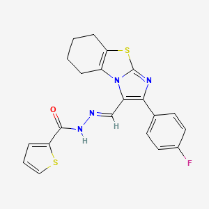 molecular formula C21H17FN4OS2 B2678145 N'-{(E)-[2-(4-fluorophenyl)-5,6,7,8-tetrahydroimidazo[2,1-b][1,3]benzothiazol-3-yl]methylidene}-2-thiophenecarbohydrazide CAS No. 866009-45-2