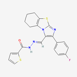 molecular formula C21H17FN4OS2 B2678145 N'-{(E)-[2-(4-氟苯基)-5,6,7,8-四氢咪唑[2,1-b][1,3]苯并噻唑-3-基]甲亚甲基}-2-噻吩甲酰肼 CAS No. 866009-45-2