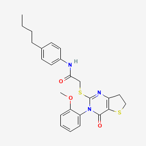 molecular formula C25H27N3O3S2 B2678152 N-(4-丁基苯基)-2-[[3-(2-甲氧基苯基)-4-氧代-6,7-二氢噻吩[3,2-d]嘧啶-2-基]硫醚]乙酰胺 CAS No. 686772-20-3