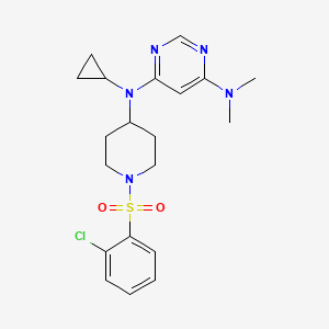 molecular formula C20H26ClN5O2S B2678171 4-N-[1-(2-Chlorophenyl)sulfonylpiperidin-4-yl]-4-N-cyclopropyl-6-N,6-N-dimethylpyrimidine-4,6-diamine CAS No. 2380083-44-1