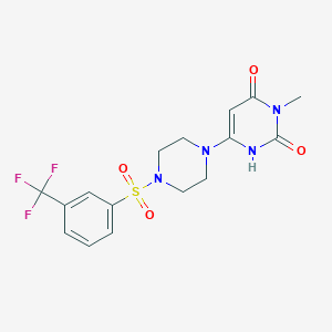 molecular formula C16H17F3N4O4S B2678173 3-Methyl-6-[4-[3-(trifluoromethyl)phenyl]sulfonylpiperazin-1-yl]-1H-pyrimidine-2,4-dione CAS No. 2320211-76-3