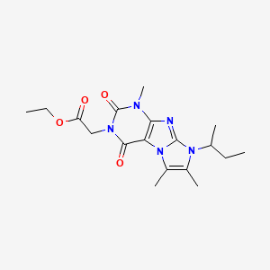 molecular formula C18H25N5O4 B2678174 ethyl 2-(8-(sec-butyl)-1,6,7-trimethyl-2,4-dioxo-1H-imidazo[2,1-f]purin-3(2H,4H,8H)-yl)acetate CAS No. 915933-55-0
