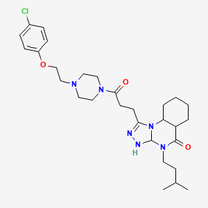 molecular formula C29H35ClN6O3 B2678177 1-[3-[4-[2-(4-Chlorophenoxy)ethyl]piperazin-1-yl]-3-oxopropyl]-4-(3-methylbutyl)-3,3a,5a,6,7,8,9,9a-octahydro-[1,2,4]triazolo[4,3-a]quinazolin-5-one CAS No. 2097856-93-2