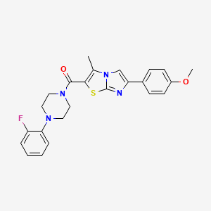 molecular formula C24H23FN4O2S B2678179 (4-(2-Fluorophenyl)piperazin-1-yl)(6-(4-methoxyphenyl)-3-methylimidazo[2,1-b]thiazol-2-yl)methanone CAS No. 852134-56-6
