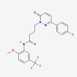 molecular formula C22H19F4N3O3 B2678185 4-(3-(4-氟苯基)-6-氧代吡啶-1(6H)-基)-N-(2-甲氧基-5-(三氟甲基)苯基)丁酰胺 CAS No. 946266-89-3