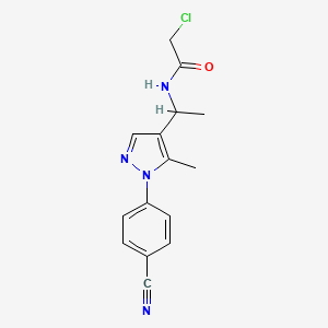 molecular formula C15H15ClN4O B2678186 2-Chloro-N-[1-[1-(4-cyanophenyl)-5-methylpyrazol-4-yl]ethyl]acetamide CAS No. 2411254-48-1