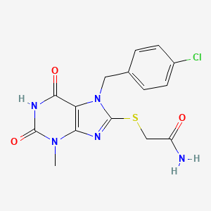 molecular formula C15H14ClN5O3S B2678188 2-[7-[(4-Chlorophenyl)methyl]-3-methyl-2,6-dioxopurin-8-yl]sulfanylacetamide CAS No. 313479-86-6