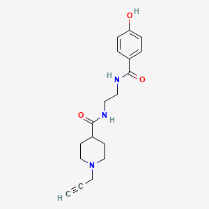 molecular formula C18H23N3O3 B2678212 N-{2-[(4-hydroxyphenyl)formamido]ethyl}-1-(prop-2-yn-1-yl)piperidine-4-carboxamide CAS No. 1280986-88-0