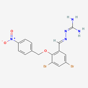 molecular formula C15H13Br2N5O3 B2678213 (2E)-2-{3,5-dibromo-2-[(4-nitrobenzyl)oxy]benzylidene}hydrazinecarboximidamide CAS No. 725276-62-0