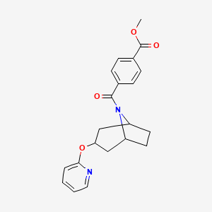 molecular formula C21H22N2O4 B2678220 甲基-4-((1R,3s,5S)-3-(吡啶-2-氧基)-8-氮杂双环[3.2.1]辛烷-8-甲酰基)苯甲酸酯 CAS No. 2109446-91-3