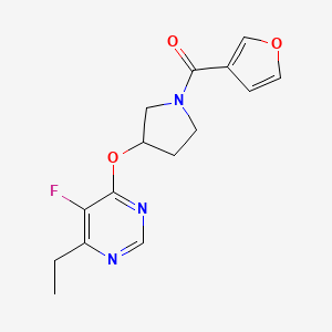 molecular formula C15H16FN3O3 B2678236 (3-((6-Ethyl-5-fluoropyrimidin-4-yl)oxy)pyrrolidin-1-yl)(furan-3-yl)methanone CAS No. 2034362-24-6