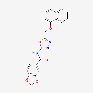 molecular formula C21H15N3O5 B2678251 N-(5-((naphthalen-1-yloxy)methyl)-1,3,4-oxadiazol-2-yl)benzo[d][1,3]dioxole-5-carboxamide CAS No. 1396673-79-2