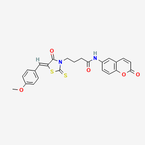 molecular formula C24H20N2O5S2 B2678254 4-[(5Z)-5-(4-methoxybenzylidene)-4-oxo-2-thioxo-1,3-thiazolidin-3-yl]-N-(2-oxo-2H-chromen-6-yl)butanamide CAS No. 900135-13-9