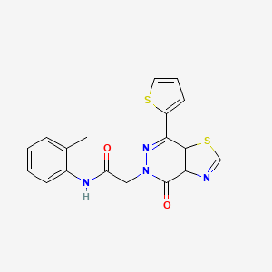 molecular formula C19H16N4O2S2 B2678259 2-(2-methyl-4-oxo-7-(thiophen-2-yl)thiazolo[4,5-d]pyridazin-5(4H)-yl)-N-(o-tolyl)acetamide CAS No. 941880-47-3