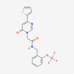 molecular formula C18H14F3N3O3S B2678261 2-(6-oxo-4-(thiophen-2-yl)pyrimidin-1(6H)-yl)-N-(2-(trifluoromethoxy)benzyl)acetamide CAS No. 1251577-18-0
