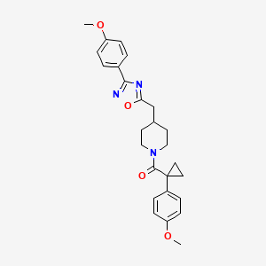 molecular formula C26H29N3O4 B2678272 1-{[1-(4-Methoxyphenyl)cyclopropyl]carbonyl}-4-{[3-(4-methoxyphenyl)-1,2,4-oxadiazol-5-yl]methyl}piperidine CAS No. 1775352-82-3