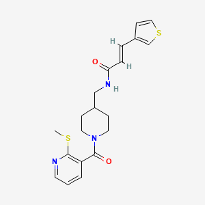 molecular formula C20H23N3O2S2 B2678276 (E)-N-((1-(2-(methylthio)nicotinoyl)piperidin-4-yl)methyl)-3-(thiophen-3-yl)acrylamide CAS No. 1331463-29-6