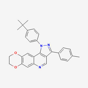 molecular formula C29H27N3O2 B2678288 1-(4-tert-butylphenyl)-3-(4-methylphenyl)-8,9-dihydro-1H-[1,4]dioxino[2,3-g]pyrazolo[4,3-c]quinoline CAS No. 901020-30-2