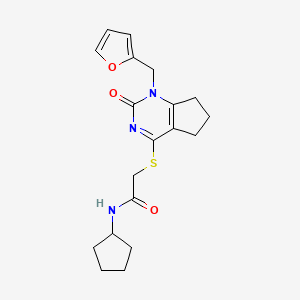 molecular formula C19H23N3O3S B2678291 N-环戊基-2-[[1-(呋喃-2-基甲基)-2-氧代-6,7-二氢-5H-环戊[2,3-g]嘧啶-4-基]硫基]乙酰胺 CAS No. 1003253-99-3