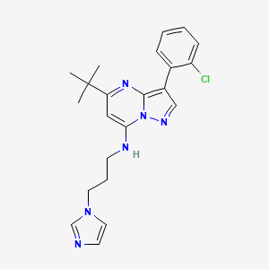 molecular formula C22H25ClN6 B2678293 5-tert-butyl-3-(2-chlorophenyl)-N-[3-(1H-imidazol-1-yl)propyl]pyrazolo[1,5-a]pyrimidin-7-amine CAS No. 902039-40-1