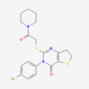 molecular formula C19H20BrN3O2S2 B2678318 3-(4-溴苯基)-2-((2-氧代-2-(哌啶-1-基)乙基)硫代)-6,7-二氢噻吩[3,2-d]嘧啶-4(3H)-酮 CAS No. 362501-24-4