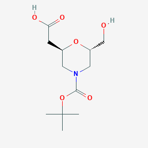 molecular formula C12H21NO6 B2678327 2-[(2R,6S)-6-(羟甲基)-4-[(2-甲基丙烷-2-基)氧羰基]吗啉-2-基]乙酸 CAS No. 2138341-93-0
