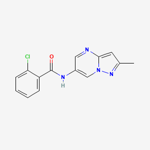 molecular formula C14H11ClN4O B2678347 2-氯-N-(2-甲基吡唑并[1,5-a]嘧啶-6-基)苯甲酰胺 CAS No. 1797718-22-9