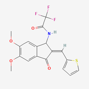 molecular formula C18H14F3NO4S B2678369 N-[(2Z)-5,6-二甲氧基-3-氧代-2-[(噻吩-2-基)甲亚基]-2,3-二氢-1H-茚-1-基]-2,2,2-三氟乙酰胺 CAS No. 865657-79-0