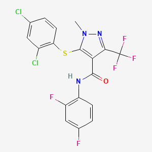 molecular formula C18H10Cl2F5N3OS B2678386 5-[(2,4-dichlorophenyl)sulfanyl]-N-(2,4-difluorophenyl)-1-methyl-3-(trifluoromethyl)-1H-pyrazole-4-carboxamide CAS No. 303998-54-1