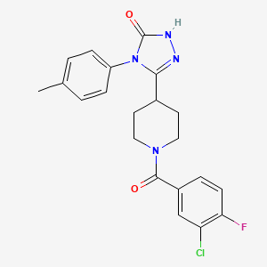 molecular formula C21H20ClFN4O2 B2678391 5-[1-(3-chloro-4-fluorobenzoyl)piperidin-4-yl]-4-(4-methylphenyl)-2,4-dihydro-3H-1,2,4-triazol-3-one CAS No. 1775383-18-0