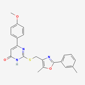 molecular formula C23H21N3O3S B2678395 6-(4-Methoxyphenyl)-2-(((5-methyl-2-(m-tolyl)oxazol-4-yl)methyl)thio)pyrimidin-4-ol CAS No. 1223904-64-0