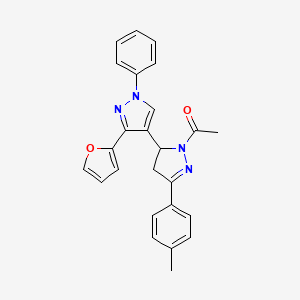 1-(3'-(furan-2-yl)-1'-phenyl-5-(p-tolyl)-3,4-dihydro-1'H,2H-[3,4'-bipyrazol]-2-yl)ethanone