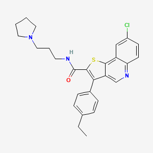 molecular formula C27H28ClN3OS B2678426 8-chloro-3-(4-ethylphenyl)-N-[3-(pyrrolidin-1-yl)propyl]thieno[3,2-c]quinoline-2-carboxamide CAS No. 1223844-59-4