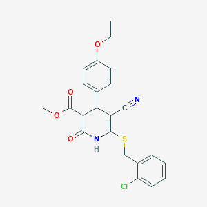 molecular formula C23H21ClN2O4S B2678427 methyl 6-[(2-chlorophenyl)methylsulfanyl]-5-cyano-4-(4-ethoxyphenyl)-2-oxo-3,4-dihydro-1H-pyridine-3-carboxylate CAS No. 383893-86-5