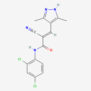 molecular formula C15H12Cl2N4O B2678442 (E)-2-氰基-N-(2,4-二氯苯基)-3-(3,5-二甲基-1H-嘧唑-4-基)丙-2-烯酰胺 CAS No. 1239971-64-2