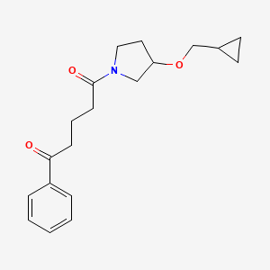 molecular formula C19H25NO3 B2678444 1-(3-(Cyclopropylmethoxy)pyrrolidin-1-yl)-5-phenylpentane-1,5-dione CAS No. 2034342-57-7