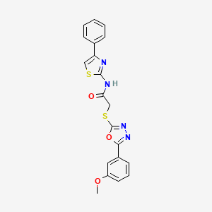 molecular formula C20H16N4O3S2 B2678449 2-[[5-(3-methoxyphenyl)-1,3,4-oxadiazol-2-yl]sulfanyl]-N-(4-phenyl-1,3-thiazol-2-yl)acetamide CAS No. 850936-98-0