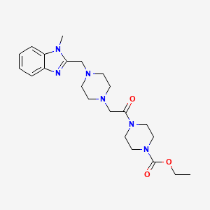 molecular formula C22H32N6O3 B2678455 乙酸4-(2-(4-((1-甲基-1H-苯并[d]咪唑-2-基)甲基)哌嗪-1-基)乙酰)哌嗪-1-羧酸乙酯 CAS No. 1171661-61-2