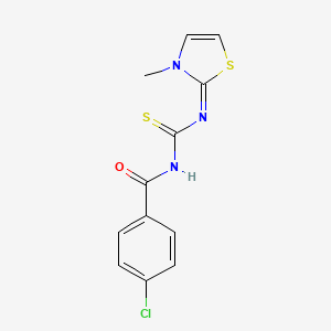 molecular formula C12H10ClN3OS2 B2678487 1-(4-氯苯甲酰)-3-[(2E)-3-甲基-2,3-二氢-1,3-噻唑-2-基亚甲基]硫脲 CAS No. 866150-22-3