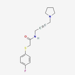 molecular formula C16H19FN2OS B2678488 2-((4-fluorophenyl)thio)-N-(4-(pyrrolidin-1-yl)but-2-yn-1-yl)acetamide CAS No. 1421483-93-3