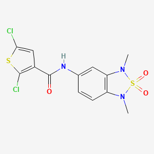 molecular formula C13H11Cl2N3O3S2 B2678489 2,5-二氯-N-(1,3-二甲基-2,2-二氧代-1,3-二氢苯并[c][1,2,5]噻二唑-5-基)噻吩-3-羧酰胺 CAS No. 2034456-94-3
