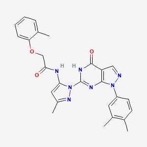 molecular formula C26H25N7O3 B2678491 N-(1-(1-(3,4-dimethylphenyl)-4-oxo-4,5-dihydro-1H-pyrazolo[3,4-d]pyrimidin-6-yl)-3-methyl-1H-pyrazol-5-yl)-2-(o-tolyloxy)acetamide CAS No. 1171698-70-6