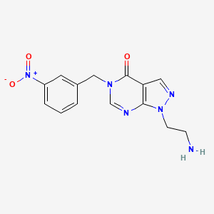 molecular formula C14H14N6O3 B2678495 1-(2-Aminoethyl)-5-[(3-nitrophenyl)methyl]pyrazolo[3,4-d]pyrimidin-4-one CAS No. 1105196-95-9