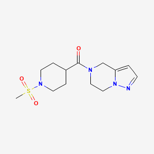 molecular formula C13H20N4O3S B2678496 (6,7-dihydropyrazolo[1,5-a]pyrazin-5(4H)-yl)(1-(methylsulfonyl)piperidin-4-yl)methanone CAS No. 2034592-30-6