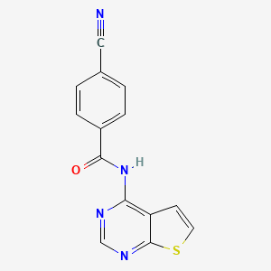 molecular formula C14H8N4OS B2678504 4-cyano-N-(thieno[2,3-d]pyrimidin-4-yl)benzamide CAS No. 900004-32-2