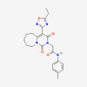 molecular formula C22H25N5O4 B2678515 2-[4-(5-ethyl-1,2,4-oxadiazol-3-yl)-1,3-dioxo-3,5,6,7,8,9-hexahydropyrimido[1,6-a]azepin-2(1H)-yl]-N-(4-methylphenyl)acetamide CAS No. 1775345-65-7