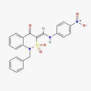molecular formula C22H17N3O5S B2678526 (Z)-1-苄基-3-(((4-硝基苯基)氨基)甲亚甲基)-1H-苯并[c][1,2]噻嗪-4(3H)-酮 2,2-二氧化物 CAS No. 892293-84-4
