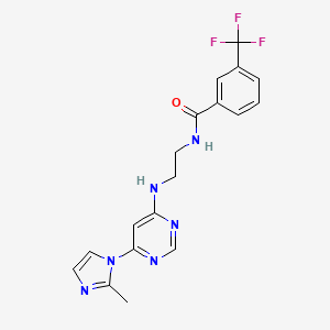 molecular formula C18H17F3N6O B2678539 N-(2-((6-(2-methyl-1H-imidazol-1-yl)pyrimidin-4-yl)amino)ethyl)-3-(trifluoromethyl)benzamide CAS No. 1172228-10-2